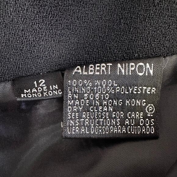 Albert Nipon Trumpet Skirt 100% Wool WMNS 12 Black Hidden Zip Lined Knee Length - Picture 3 of 7